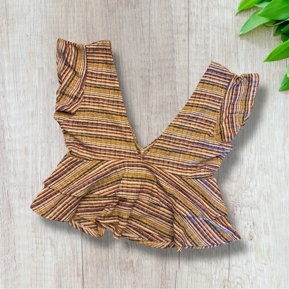 Forever 21 Striped Ruffled Low Cut Crop Top Size Medium